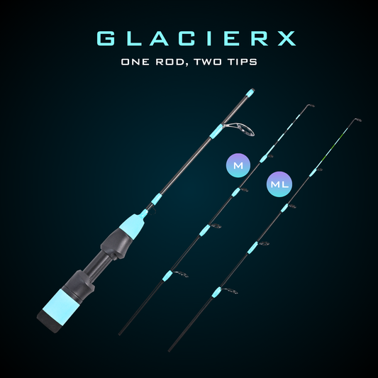 GLACIERX 2-PIECE ICE FISHING ROD (TWO TIPS INCLUDED)